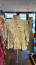 Load image into Gallery viewer, Laurence Bras light blue &amp; beige Viscose Floral Drawstring &amp; Collar Detail Top, Size 36
