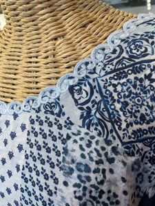 Johnny Was Blue & White Silk mixed prints Flowy Top, Size XL