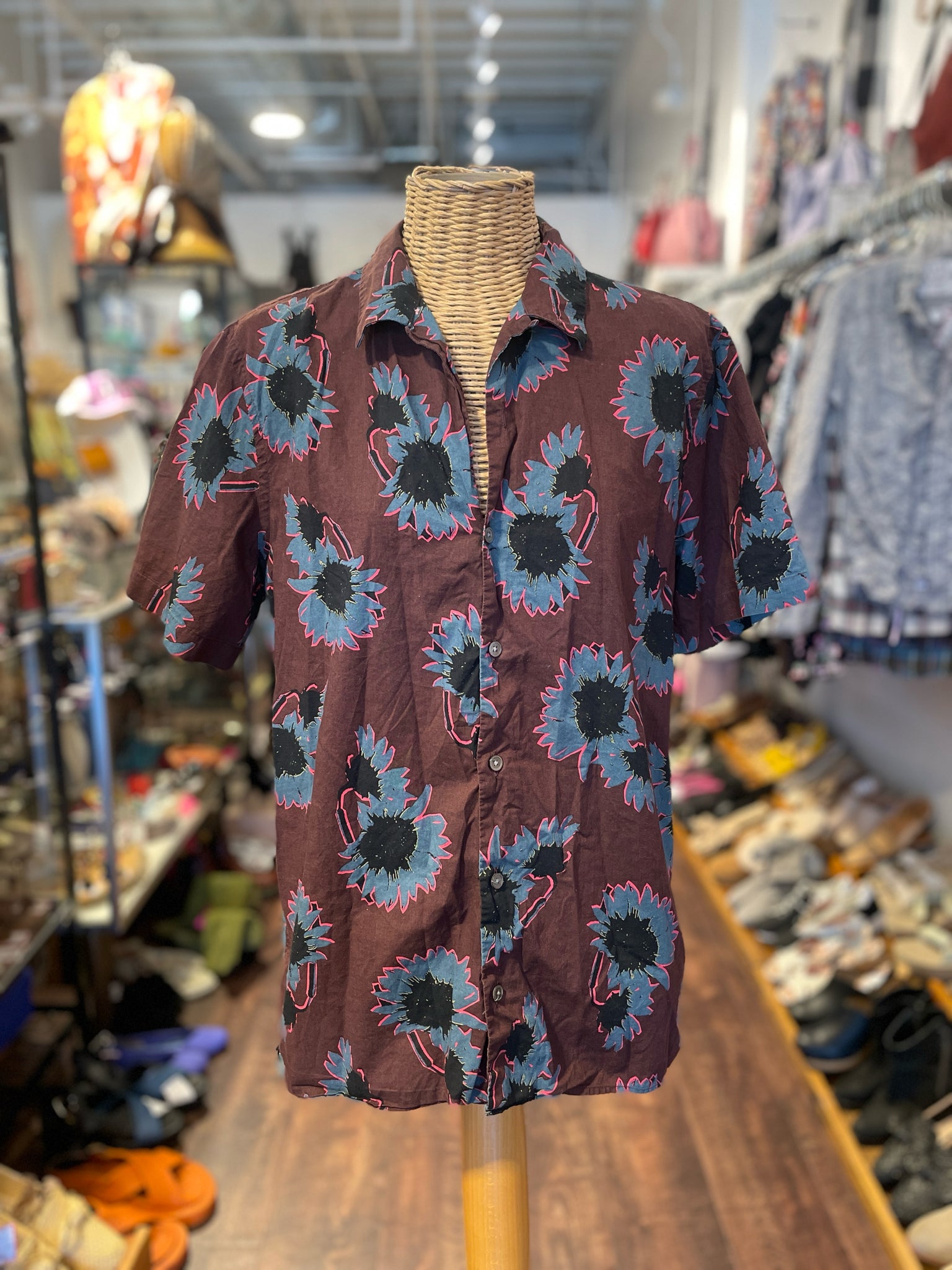 Paul Smith blue, maroon, pink Cotton Floral Button up short sleeve Top