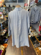 Load image into Gallery viewer, Hugo Flear Grey Linen W/white lines Button up long sleeve Top, Size 0=XS

