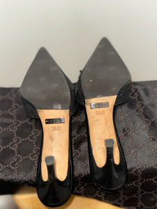 GUCCI Black Cloth Kitten heel w/duster & box, Size 37.5