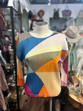 Load image into Gallery viewer, Issey Miyake fuschia,orange &amp; blue Poly pleated Color Block Top, Size S/M
