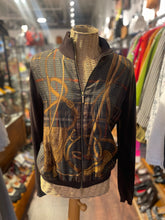 Load image into Gallery viewer, Lauren Ralph Lauren Brown &amp; Green Silk Blend belts Print Longsleeve Zipper Sweater, Size M
