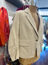 Load image into Gallery viewer, Veronica Beard White &amp; beige Cotton Blend Stripe Blazer cinched sleeves Jacket
