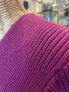 La Ligne Magenta Cotton Knit V-Neck Sweater, Size M