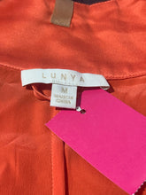 Load image into Gallery viewer, Lunya bright salmon Silk Tie Waist open front Top
