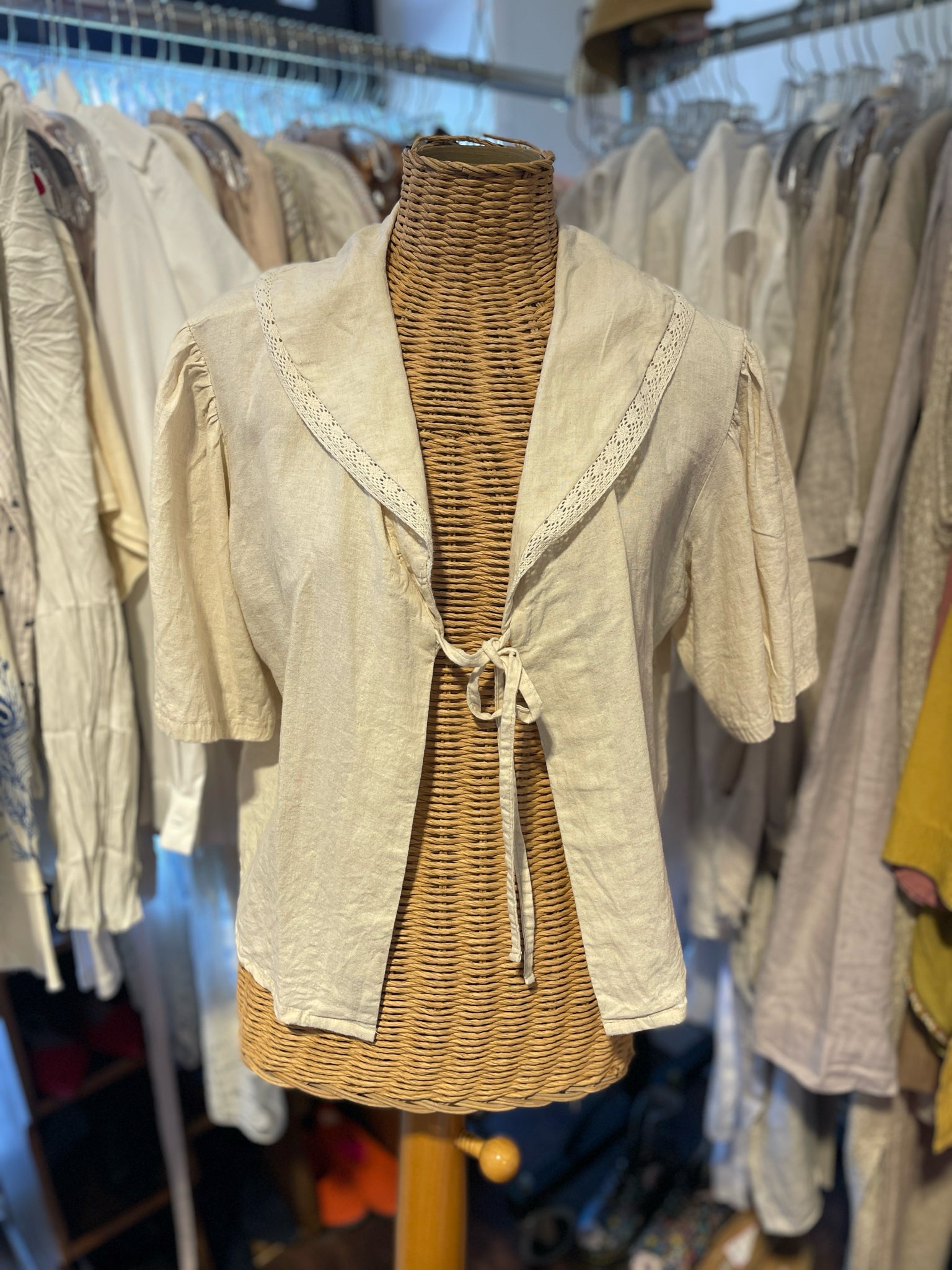 rufina Beige Blend front tie Top, Size One Size