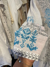 Load image into Gallery viewer, Biya White and blue Cotton embroidered button down longsleeve Top, Size S
