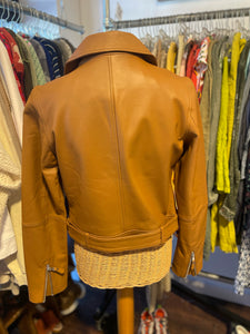 Paige almond Leather motorcycle style Metal Hardware Jacket, Size Small