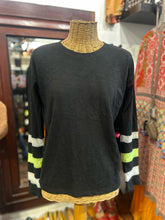 Load image into Gallery viewer, Lisa Todd Black, White &amp; Green Cotton striped colors Longsleeve Top
