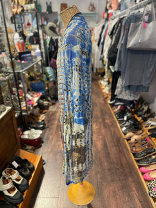 CITRON Blue & Green Silk Floral Tie Dye layering top Top, Size L