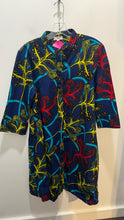 Load image into Gallery viewer, Zuri blue, red, yellow Cotton abstract plants button down Dress, Size M
