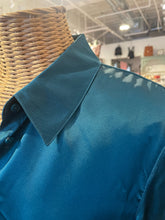 Load image into Gallery viewer, RAVELLA Turquoise Silk Button Up Long sleeve Top, Size L
