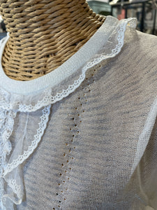 Coach White Nylon sheer Short sleeve lace Top, Size M