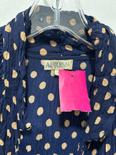 Load image into Gallery viewer, Alquema Navy &amp; beige Microfiber Polka Dot button down sheer Dress, Size 2=Medium
