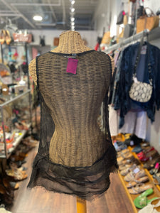 neesh Black Silk sheer detailed hem Top, Size 2=M