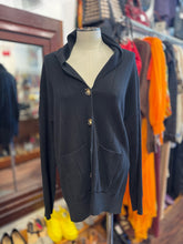 Load image into Gallery viewer, la ligne Black Cotton/Cashmere Ribbed cardigan shawl collar Sweater, Size S
