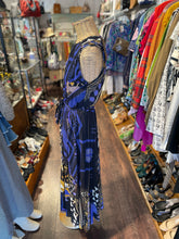 Load image into Gallery viewer, FUZZI Blue, Black &amp; Multi polyamide nylon Abstract Sleeveless Belted Dress, Size M
