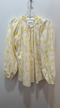 Load image into Gallery viewer, Deloreta White and yellow Cotton Floral Long sleeve quarter button Top, Size M

