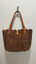 Load image into Gallery viewer, Annabel Ingall Brown Raffia Woven Size Medium shoulder Purse
