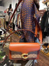 Load image into Gallery viewer, Coach Brown Leather Monogram crossbody strap Purse W/duster
