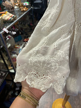 Load image into Gallery viewer, Johnny Was White Rayon &amp; Silk Floral Lace Velvet long sleeve Dress, Size M

