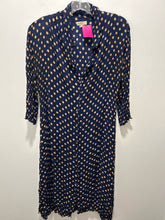 Load image into Gallery viewer, Alquema Navy &amp; beige Microfiber Polka Dot button down sheer Dress, Size 2=Medium
