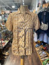 Load image into Gallery viewer, Hazel Brown Gold &amp; Yellow Silk Floral Top CURRENT, Size M
