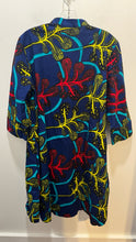 Load image into Gallery viewer, Zuri blue, red, yellow Cotton abstract plants button down Dress, Size M
