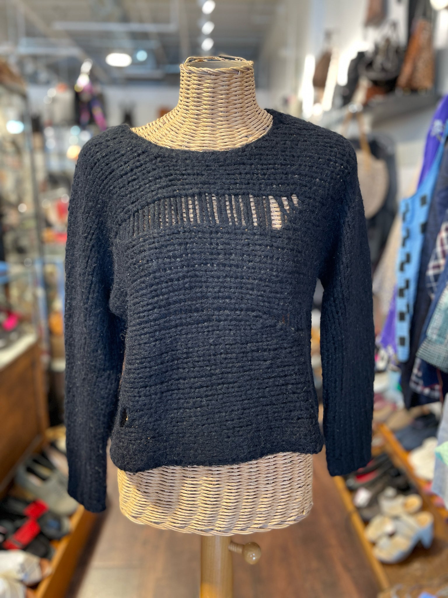Raquel Allegra Black alpaca blend Woven Gently worn Sweater, Size 0=XS