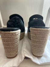 Load image into Gallery viewer, Dior black and gold calf skin leather gold buckle Espadrille wedge Shoe, Size 42
