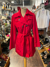 Load image into Gallery viewer, London Fog Red Poly Button Up Trench, Size S
