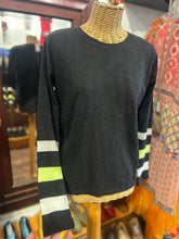 Load image into Gallery viewer, Lisa Todd Black, White &amp; Green Cotton striped colors Longsleeve Top
