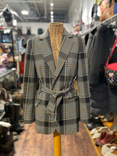 Load image into Gallery viewer, Theory brown, black, white Wool Blend Plaid Belted Blazer, Size 0
