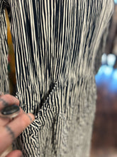 Load image into Gallery viewer, Alquema navy/black/white Poly striped wrinkled 3/4 sleeve Dress
