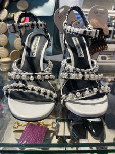 Karl Lagerfeld white and black tweed w/clear heel Peep Toe, Size 8.5