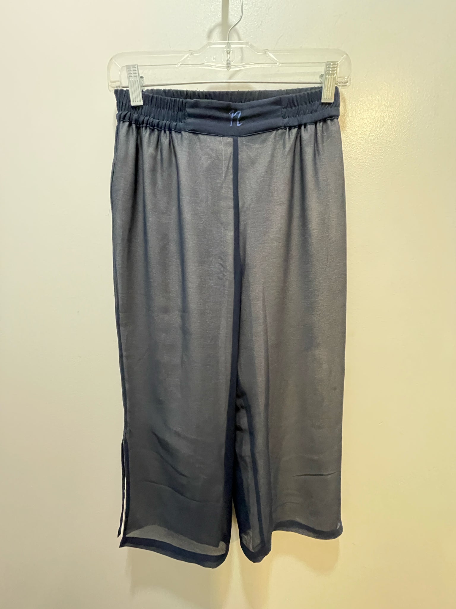 na.mu navy & white cotton & poly mesh Cropped AS IS pulls Pant, Size S