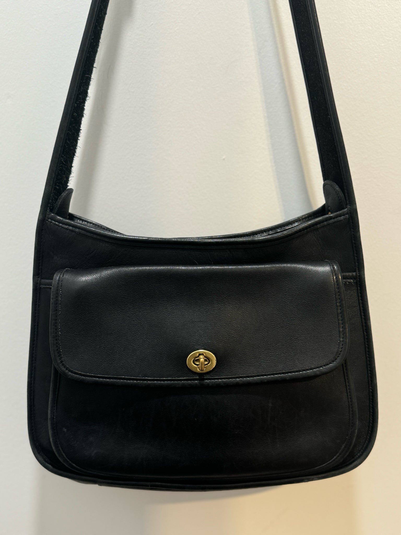 Coach Black Leather gold accent crossbody Vintage Purse