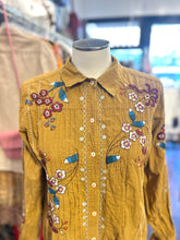 Load image into Gallery viewer, 3J Workshop Mustard Cotton embrodiered collared button down Top
