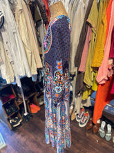 Load image into Gallery viewer, Johnny Was Purple &amp; orange cotton &amp; viscose flora Long sleeve plunge neck Dress, Size S
