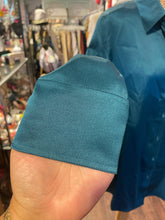Load image into Gallery viewer, RAVELLA Turquoise Silk Button Up Long sleeve Top, Size L
