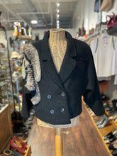 Load image into Gallery viewer, Pierre Morell Black &amp; Brown Wool fur trim Vintage Blazer, Size 38
