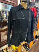 Load image into Gallery viewer, Samuel dong Black Cotton Blend Distressed frilly trim Jacket, Size L
