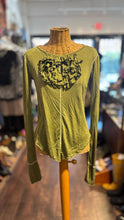 Load image into Gallery viewer, Hazel Brown Green Silk trim design Long sleeve Top, Size S
