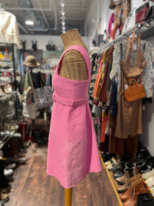 Patou Pink Cotton Tweed Sleeveless gold accents, Size 34 Dress