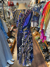 Load image into Gallery viewer, FUZZI Blue, Black &amp; Multi polyamide nylon Abstract Sleeveless Belted Dress, Size M
