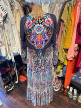 Load image into Gallery viewer, Johnny Was Purple &amp; orange cotton &amp; viscose flora Long sleeve plunge neck Dress, Size S
