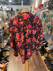 Go Silk Black & Orange Silk Printed NWT! longsleeve Top, Size M