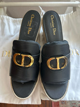 Load image into Gallery viewer, Dior black and gold calf skin leather gold buckle Espadrille wedge Shoe, Size 42
