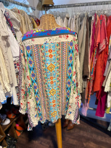 Johnny Was multicolor Rayon Printed NWT! Bell sleeves Top, Size S